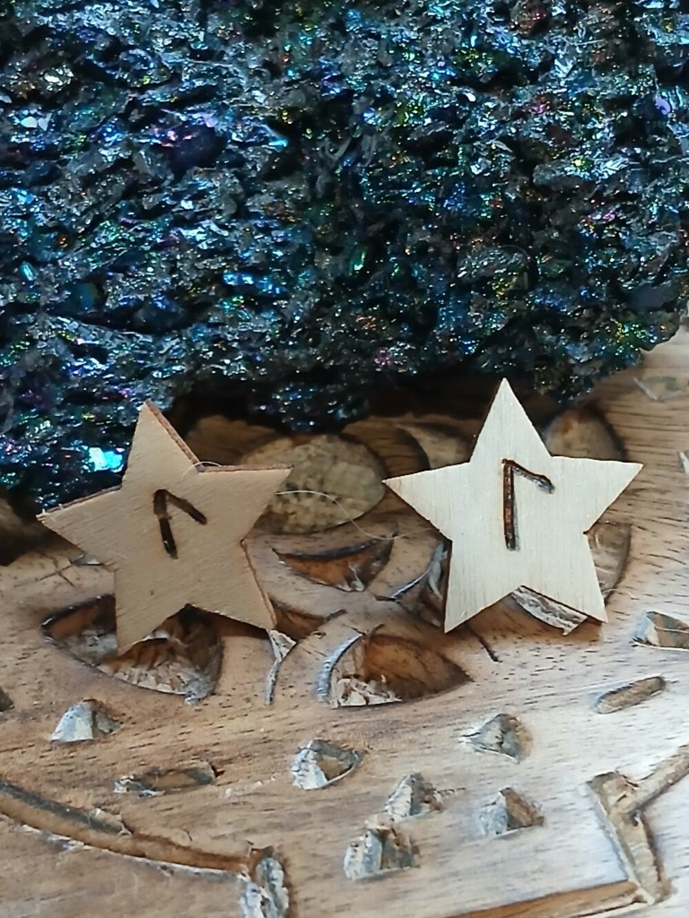 Laguz: Norse Runes wood burned stars hypoallergenic earrings